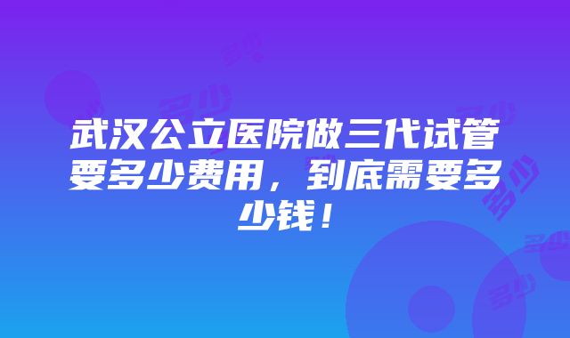 武汉公立医院做三代试管要多少费用，到底需要多少钱！