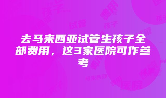 去马来西亚试管生孩子全部费用，这3家医院可作参考