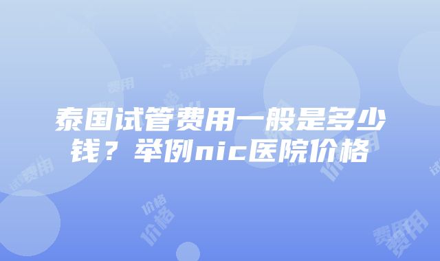 泰国试管费用一般是多少钱？举例nic医院价格