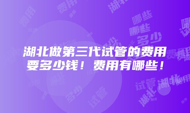 湖北做第三代试管的费用要多少钱！费用有哪些！