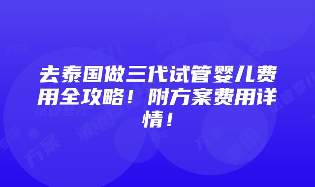 去泰国做三代试管婴儿费用全攻略！附方案费用详情！