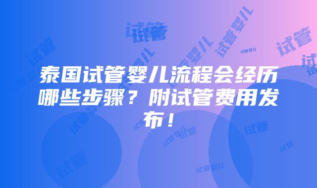 泰国试管婴儿流程会经历哪些步骤？附试管费用发布！