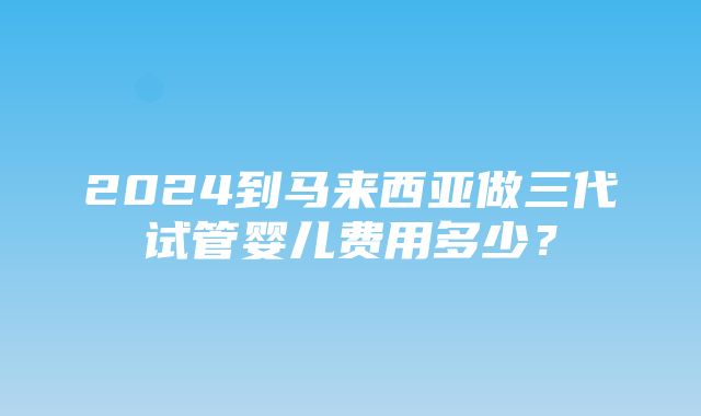 2024到马来西亚做三代试管婴儿费用多少？