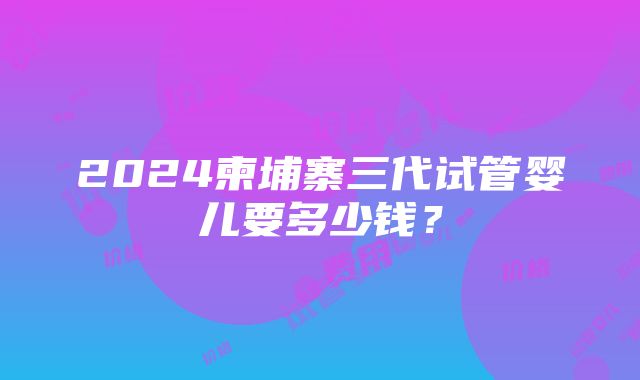 2024柬埔寨三代试管婴儿要多少钱？