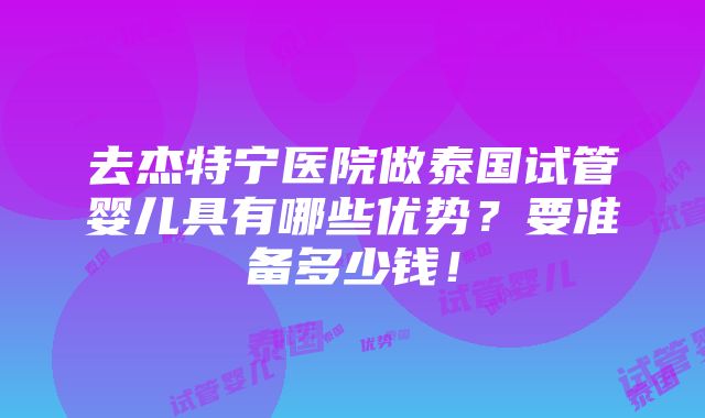 去杰特宁医院做泰国试管婴儿具有哪些优势？要准备多少钱！