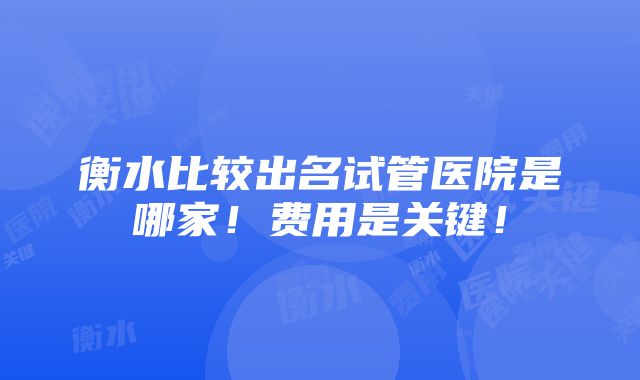 衡水比较出名试管医院是哪家！费用是关键！