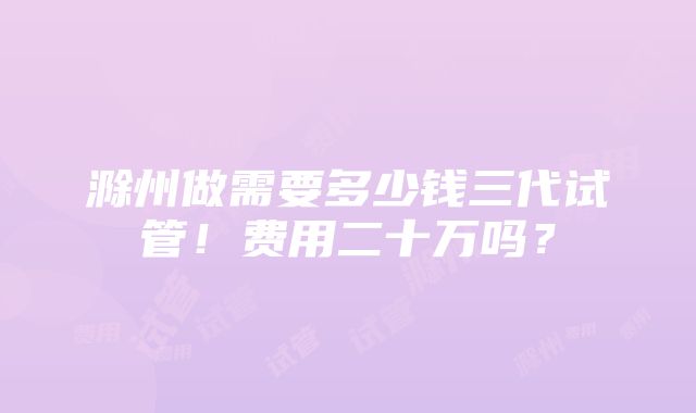 滁州做需要多少钱三代试管！费用二十万吗？