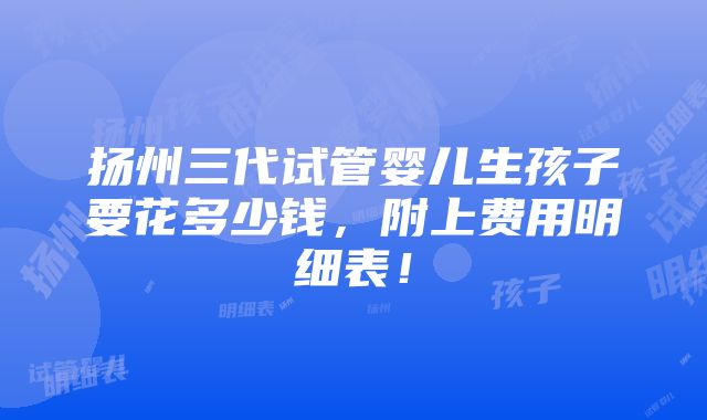 扬州三代试管婴儿生孩子要花多少钱，附上费用明细表！