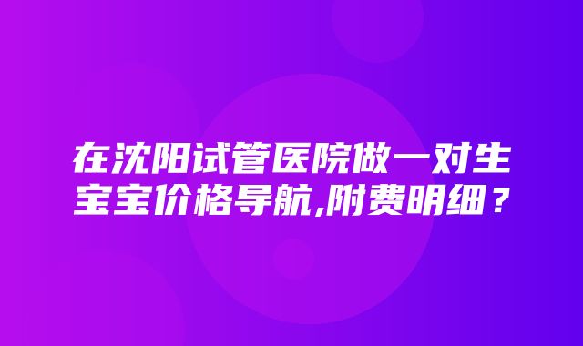 在沈阳试管医院做一对生宝宝价格导航,附费明细？