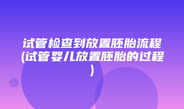 试管检查到放置胚胎流程(试管婴儿放置胚胎的过程)