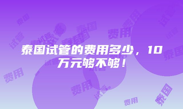 泰国试管的费用多少，10万元够不够！