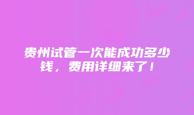 贵州试管一次能成功多少钱，费用详细来了！