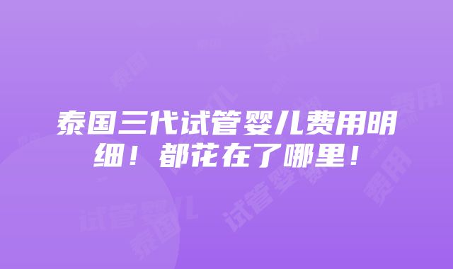 泰国三代试管婴儿费用明细！都花在了哪里！