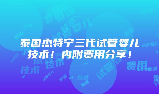 泰国杰特宁三代试管婴儿技术！内附费用分享！