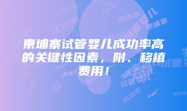 柬埔寨试管婴儿成功率高的关键性因素，附、移植费用！