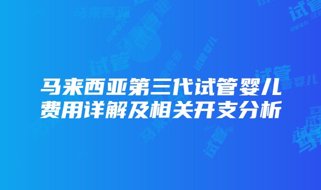 马来西亚第三代试管婴儿费用详解及相关开支分析