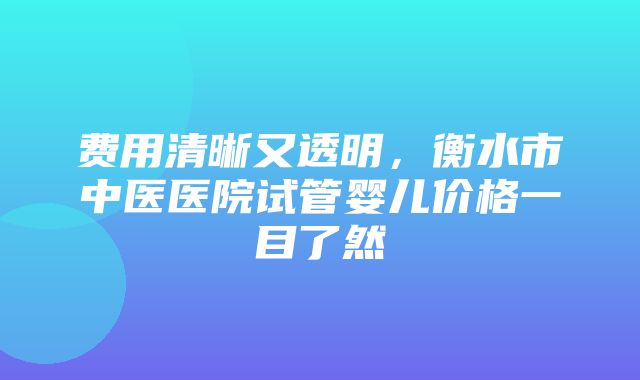 费用清晰又透明，衡水市中医医院试管婴儿价格一目了然