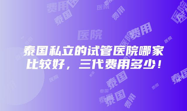 泰国私立的试管医院哪家比较好，三代费用多少！