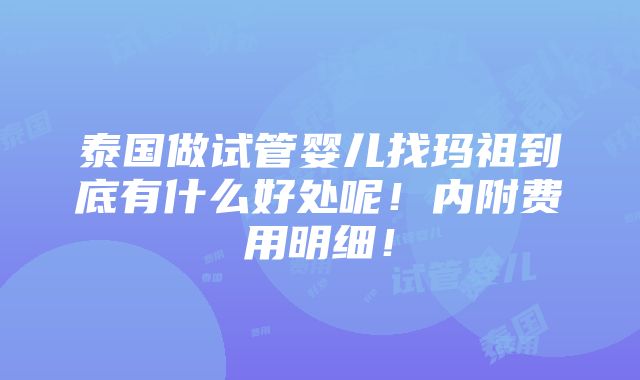 泰国做试管婴儿找玛祖到底有什么好处呢！内附费用明细！