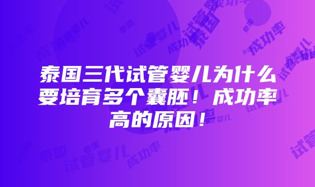 泰国三代试管婴儿为什么要培育多个囊胚！成功率高的原因！