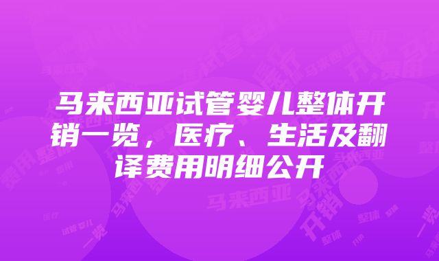 马来西亚试管婴儿整体开销一览，医疗、生活及翻译费用明细公开