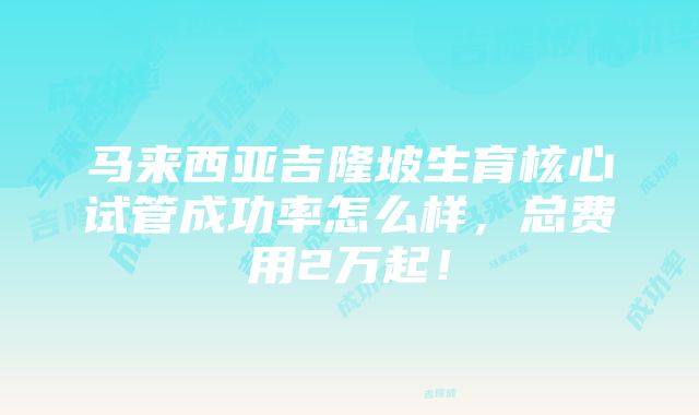 马来西亚吉隆坡生育核心试管成功率怎么样，总费用2万起！