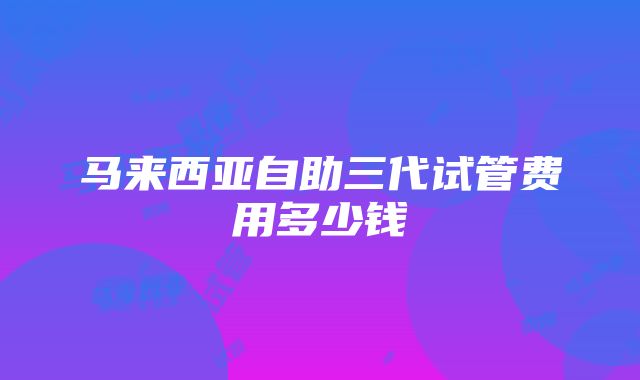 马来西亚自助三代试管费用多少钱