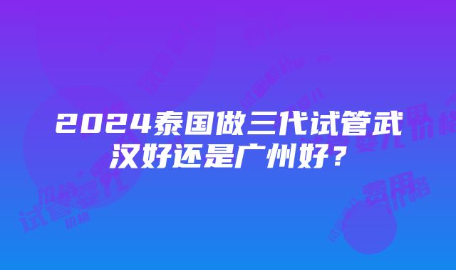 2024泰国做三代试管武汉好还是广州好？