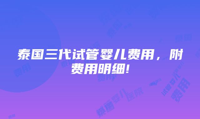 泰国三代试管婴儿费用，附费用明细!