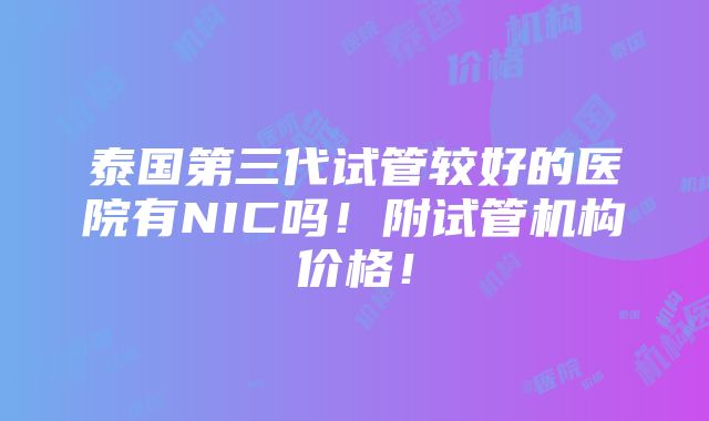 泰国第三代试管较好的医院有NIC吗！附试管机构价格！