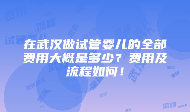 在武汉做试管婴儿的全部费用大概是多少？费用及流程如何！