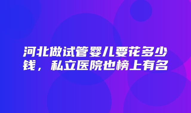 河北做试管婴儿要花多少钱，私立医院也榜上有名