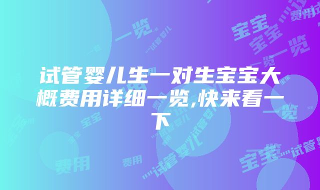 试管婴儿生一对生宝宝大概费用详细一览,快来看一下