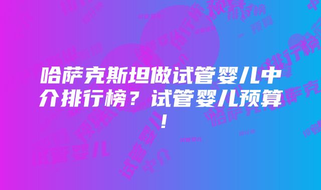 哈萨克斯坦做试管婴儿中介排行榜？试管婴儿预算！