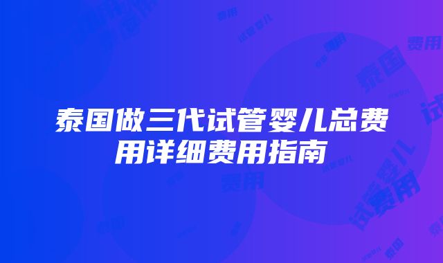 泰国做三代试管婴儿总费用详细费用指南