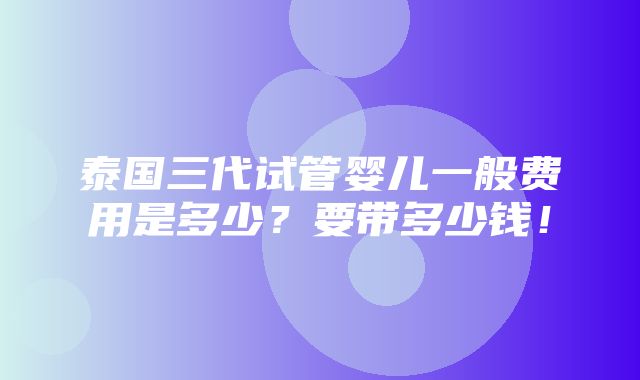 泰国三代试管婴儿一般费用是多少？要带多少钱！