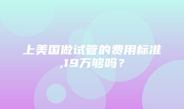 上美国做试管的费用标准,19万够吗？