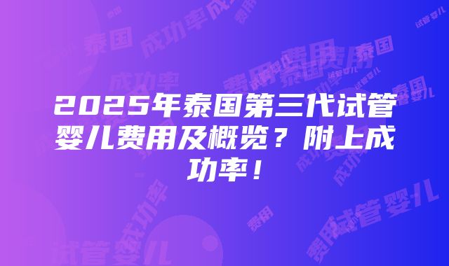 2025年泰国第三代试管婴儿费用及概览？附上成功率！