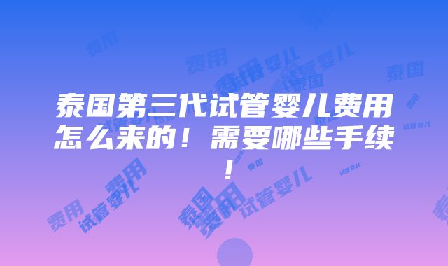 泰国第三代试管婴儿费用怎么来的！需要哪些手续！