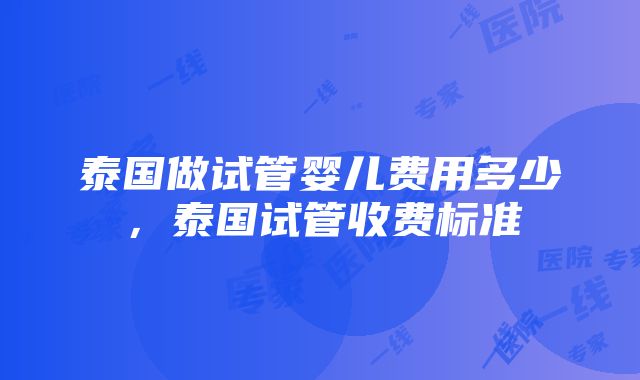 泰国做试管婴儿费用多少，泰国试管收费标准