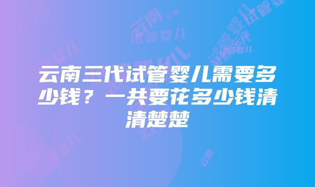 云南三代试管婴儿需要多少钱？一共要花多少钱清清楚楚