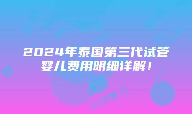 2024年泰国第三代试管婴儿费用明细详解！