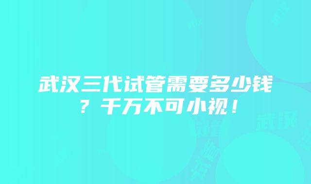 武汉三代试管需要多少钱？千万不可小视！