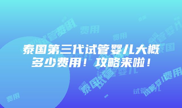 泰国第三代试管婴儿大概多少费用！攻略来啦！