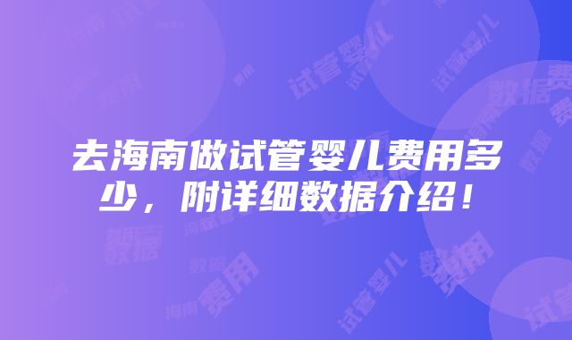 去海南做试管婴儿费用多少，附详细数据介绍！