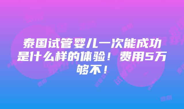 泰国试管婴儿一次能成功是什么样的体验！费用5万够不！