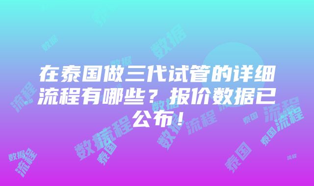 在泰国做三代试管的详细流程有哪些？报价数据已公布！