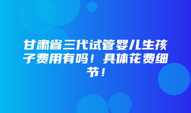 甘肃省三代试管婴儿生孩子费用有吗！具体花费细节！