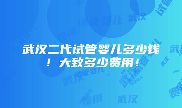 武汉二代试管婴儿多少钱！大致多少费用！