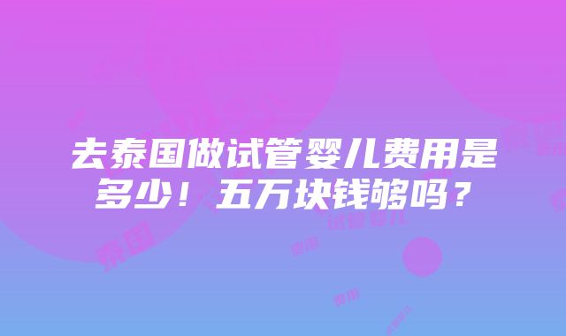 去泰国做试管婴儿费用是多少！五万块钱够吗？